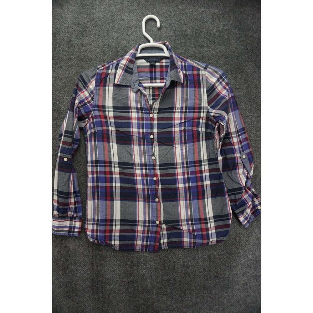 Tommy Hilfiger Button Up Shirt Womens Medium Long Sleeve Classic Fit Plaid